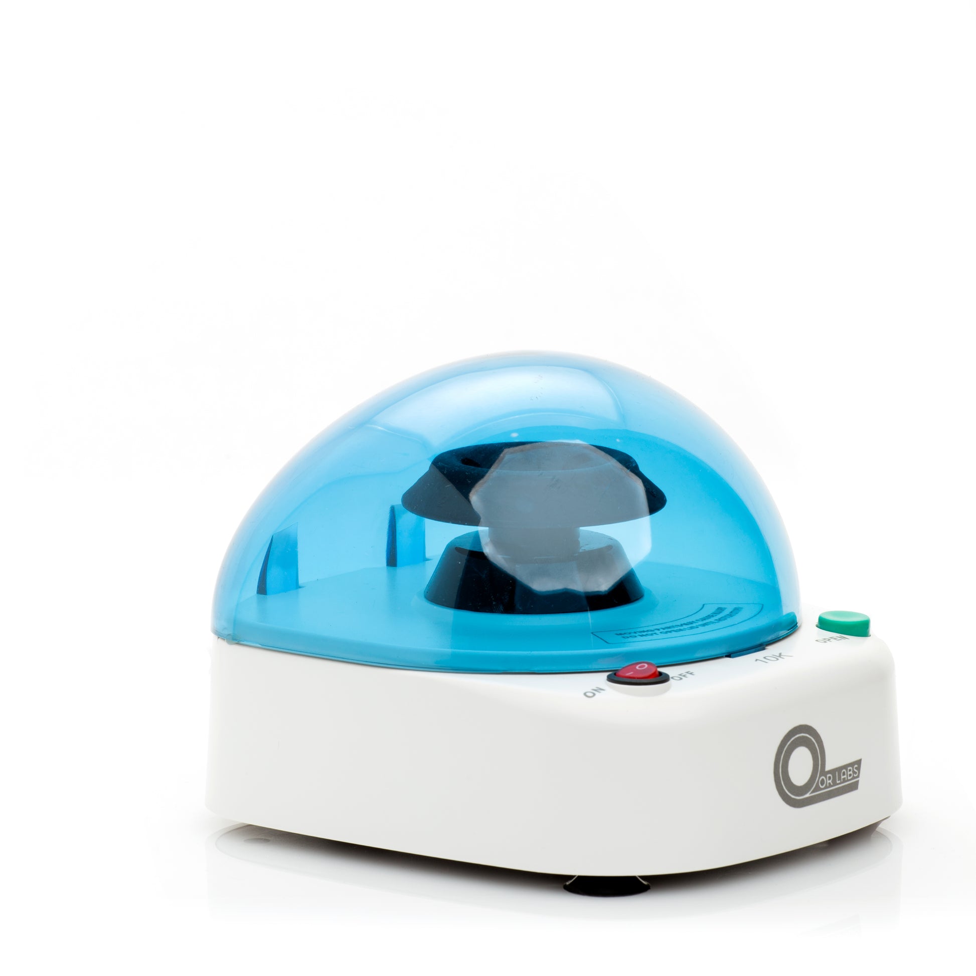 Side view of Qor Labs 10,000 RPM mini centrifuge with lid closed