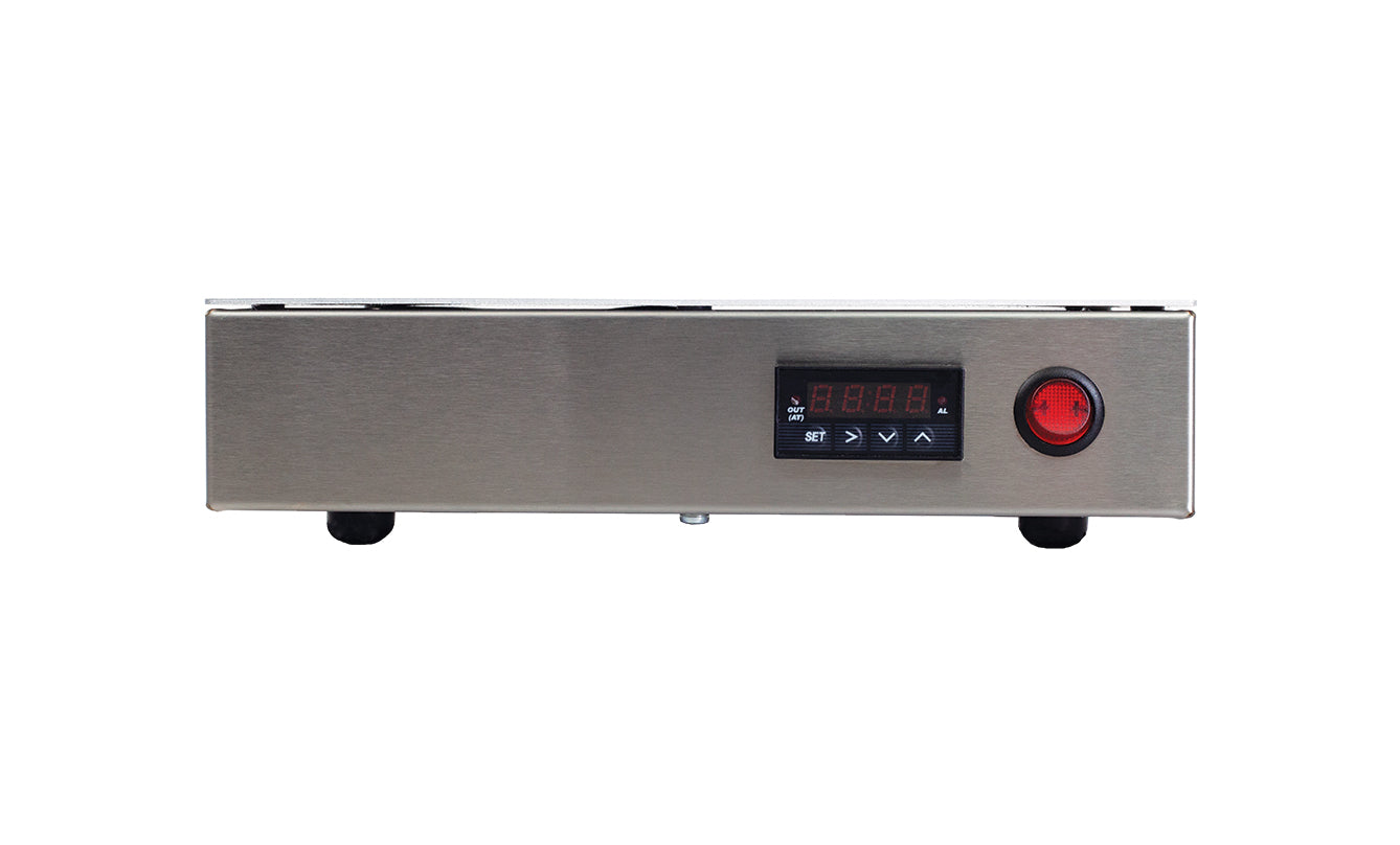 Front view of Qor Labs 24-place digital slide warmer