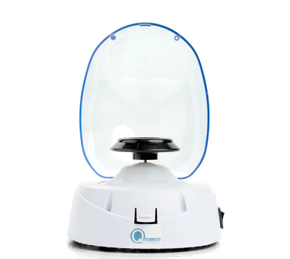 Front view of Qor Labs Mini Centrifuge with lid open