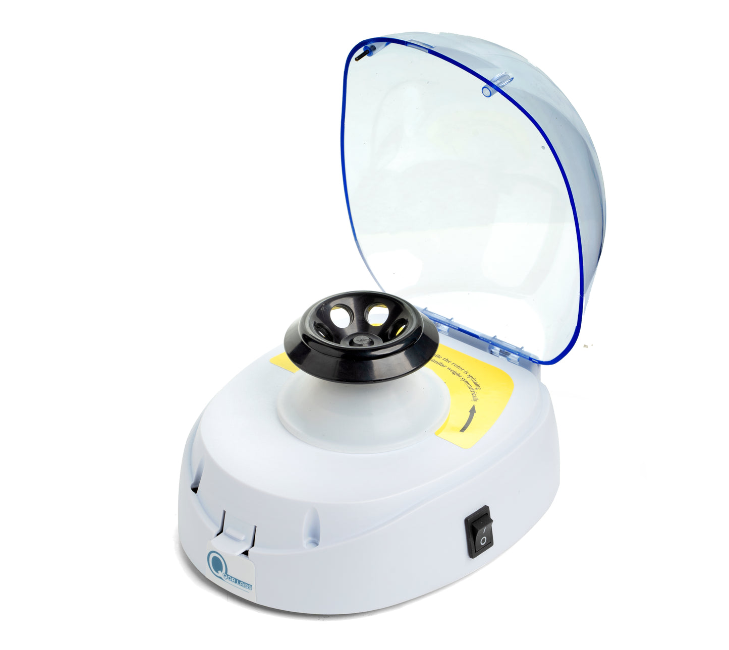 Side profile of compact 10,000 RPM mini centrifuge by Qor Labs